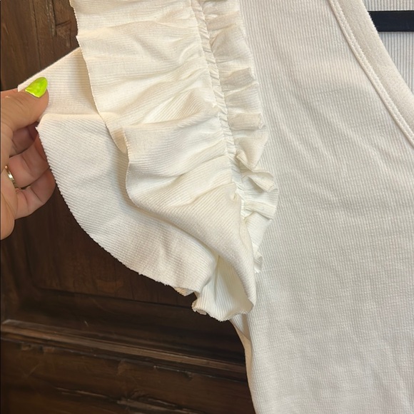 Express Cream Ruffled Tie Front Bodysuit - Picture 3 of 4